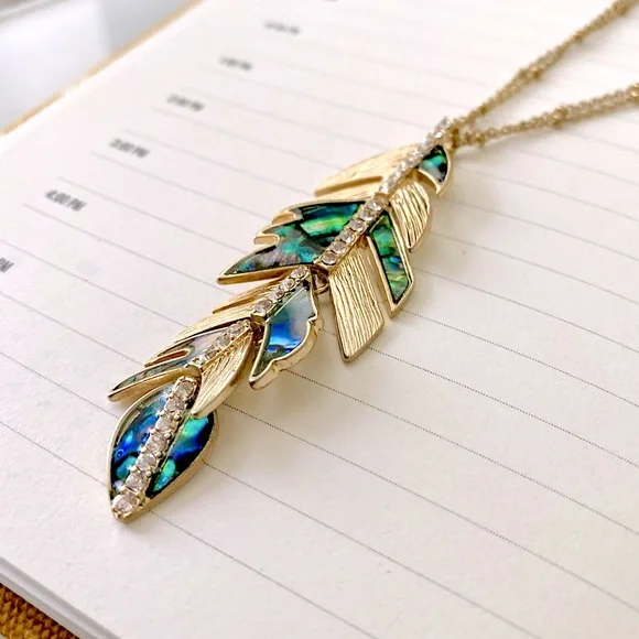 Lonna and Lilly Gold-tone Pavé and Stone Feather Pendant Necklace - Picture 4 of 8